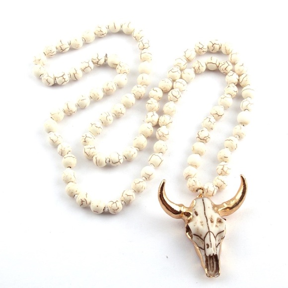 Amazonite Bull Skull long necklace Boho - Picture 7 of 7